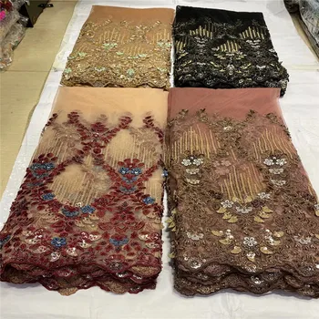 

High Quality 2020 African French Beaded Net Lace Fabric Embroidered Nigerian Lace Fabric Handmade Lace Material