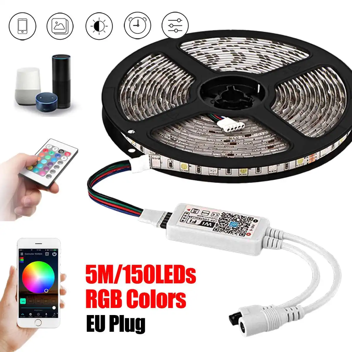 

5m 150LED WiFi Wireless LED Strip 12V 3A Flexible Waterproof WiFi Smart Controller RGB LED Light Strips For Alexa