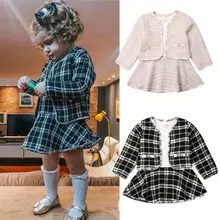 Комплекты детской одежды в стиле ретро из 2 предметов комплекты с платьем для маленьких девочек куртка в клетку+ платье-пачка осенне-зимняя повседневная одежда От 0 до 6 лет