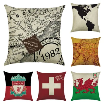 

Creative Home Cushion Cover Digital Printing Pillowcase Multi-country Map National Flag Imitation Linen Pillow Covers Home Decor