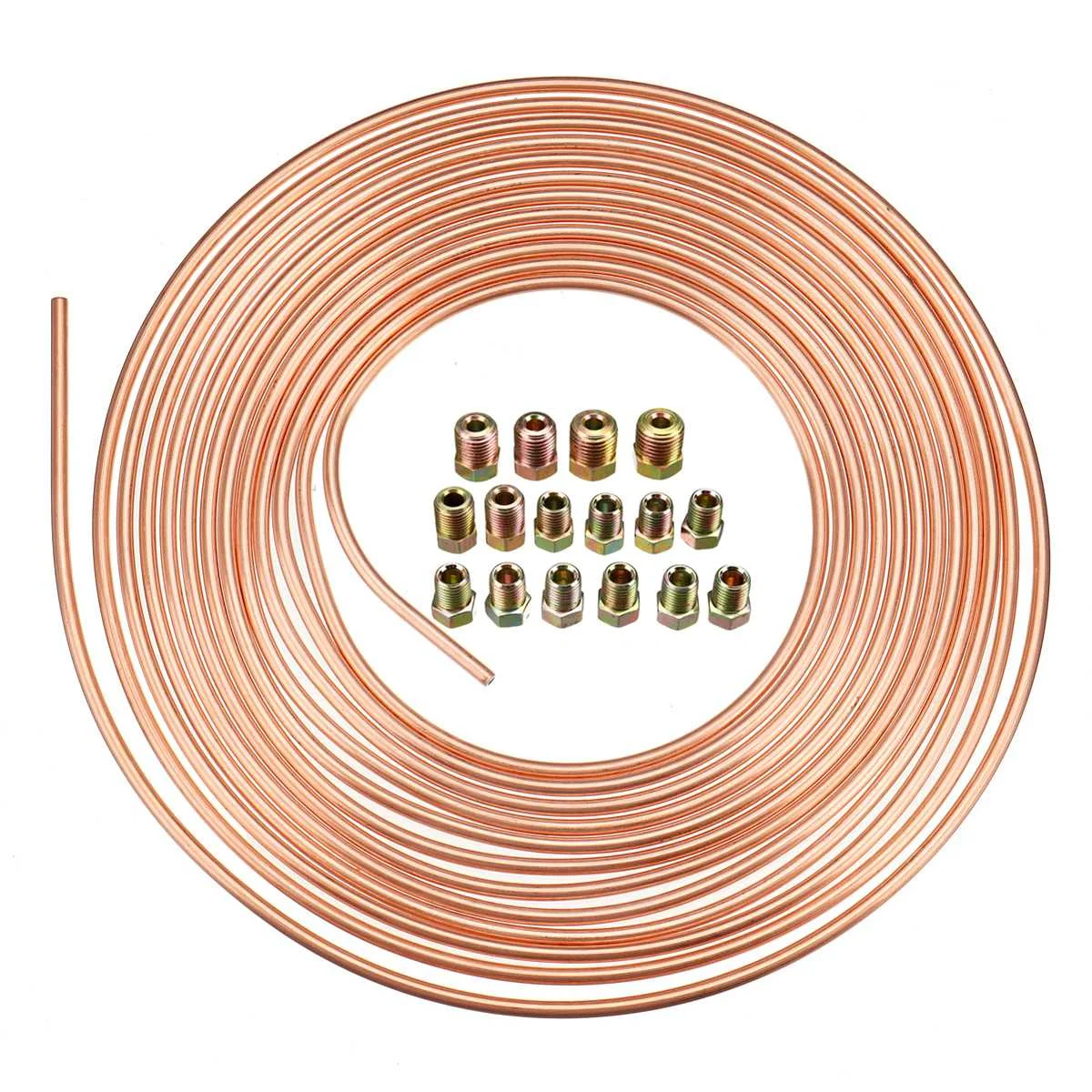 Фитинги тормозной линии 25 футов. Рулонная катушка 3/1" OD медная никелевая Тормозная Линия Комплект труб с фитингами Плетеный передний шланг - Цвет: Золотой