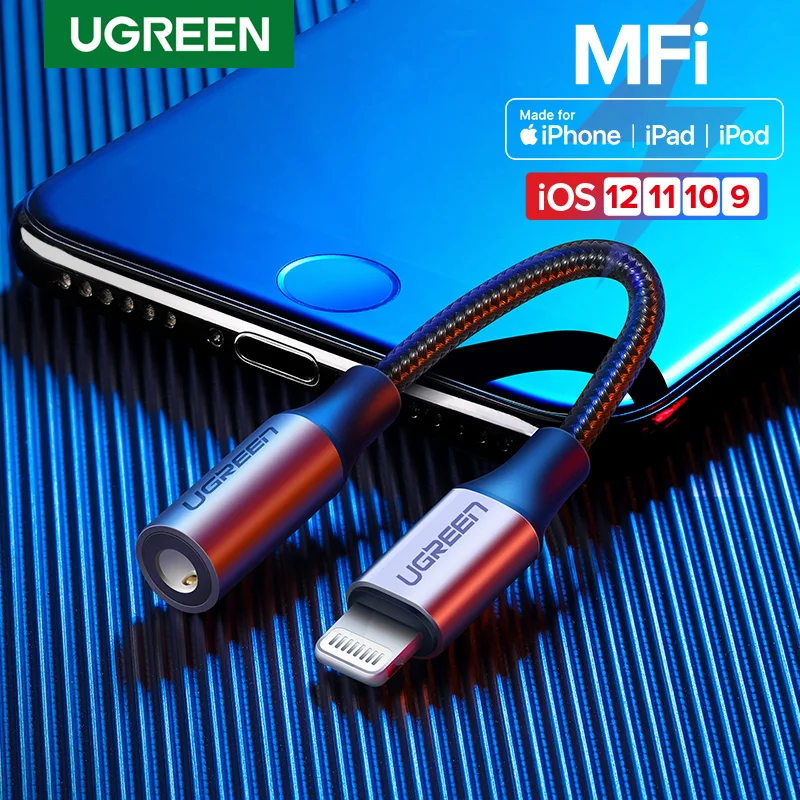 Ugreen MFi Lightning to 3 5mm Adapter Jack AUX Cable for iPhone 12 11 Pro X XS XR 8 Headphone Audio Adapter Splitter Accessories