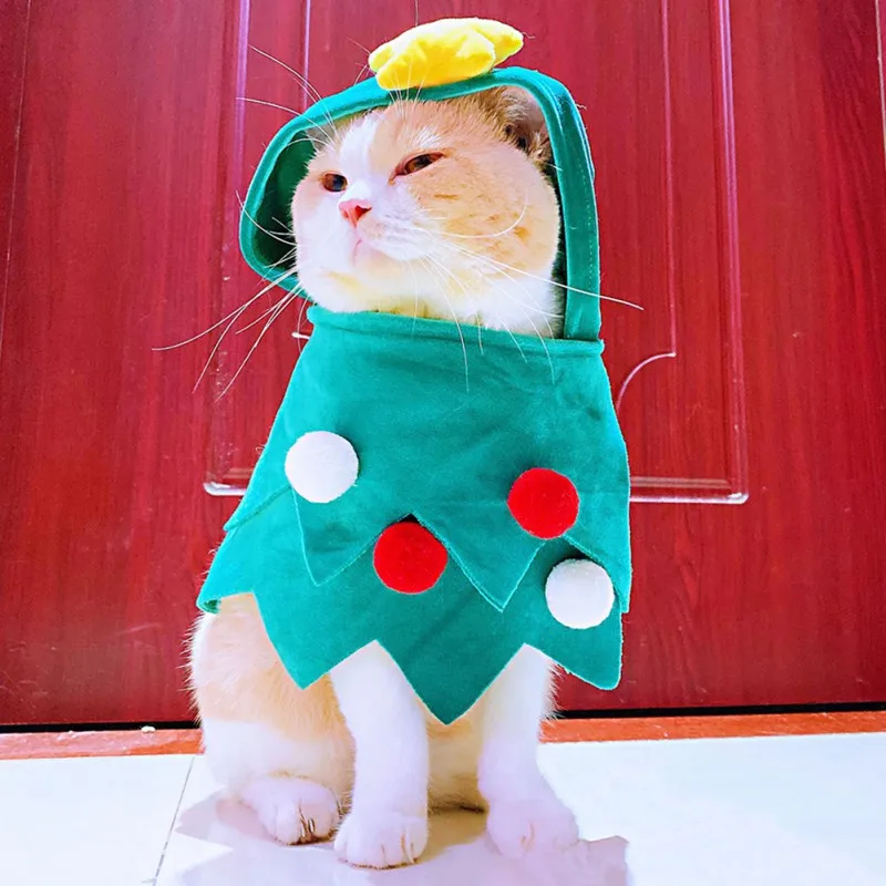 

Pet Christmas Clothes Green Small Dog Cat Christmas Tree Style Shawl Cosplay Clothes Freesize