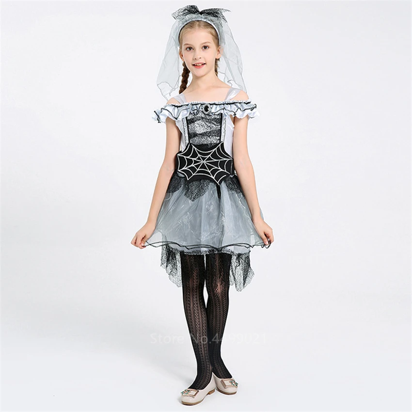 Детский готический костюм ведьмы для ролевых игр, вампир, невеста, платье на Хэллоуин для девочек, страшный костюм для младенцев, карнавальные вечерние костюмы дьявола