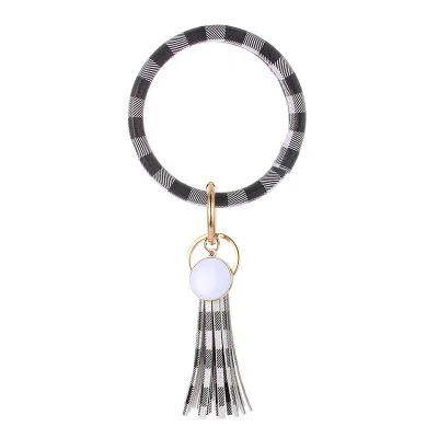 ZG New PU Leather O Bracelet KeyChains Circle Cute Same Color Tassel Wristlet Keychain Wholesale Women Girls - Цвет: NO.10