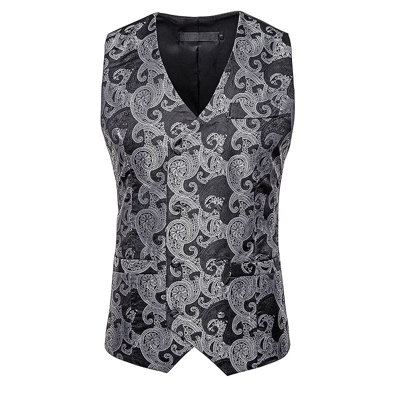HuLooXuJi мужские деловые жилеты Slim Fit винтажный принт v-образный вырез двубортные Формальные жилеты костюмные жилеты Размер США: S-2XL
