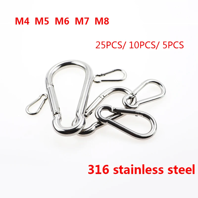 

M4/M5/M6/M7/M8 Multifunctional 316 Stainless Steel Spring Snap Carabiner Quick Link Lock Ring Hook Pack of 25/10/5pcs