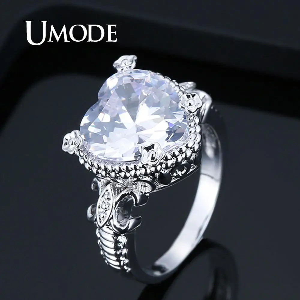 UMODE Кристальный, сердце, кольцо, Дамское очаровательное циркониевое обручальное кольцо, женские модные ювелирные изделия, Роскошные вечерние Обручальные кольца для девушек, подарки UR0591