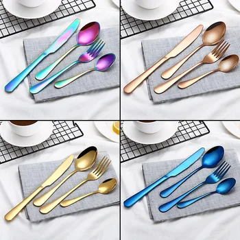 

NEW Multi-Colors high quality Cutlery Set Rainbow Dinnerware Set Black Cutlery Kit Fork Knife Stainless Steel Home Tableware Set