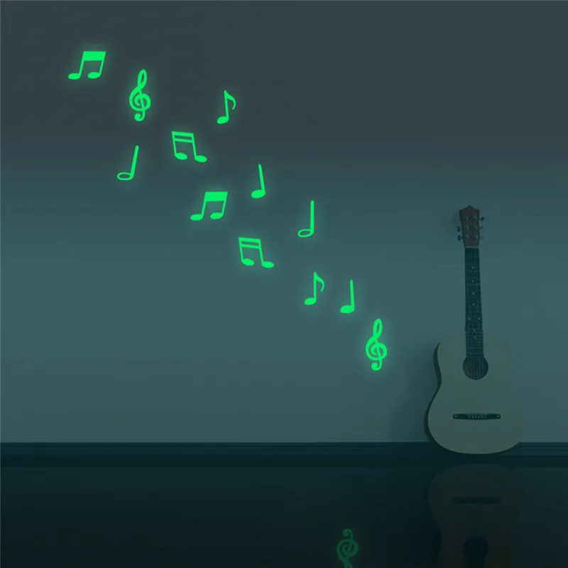 

15pcs /set Music Stickers Notes Glow In The Dark Luminous Fluorescent Home Wall Decal Children Bedroom Decoration