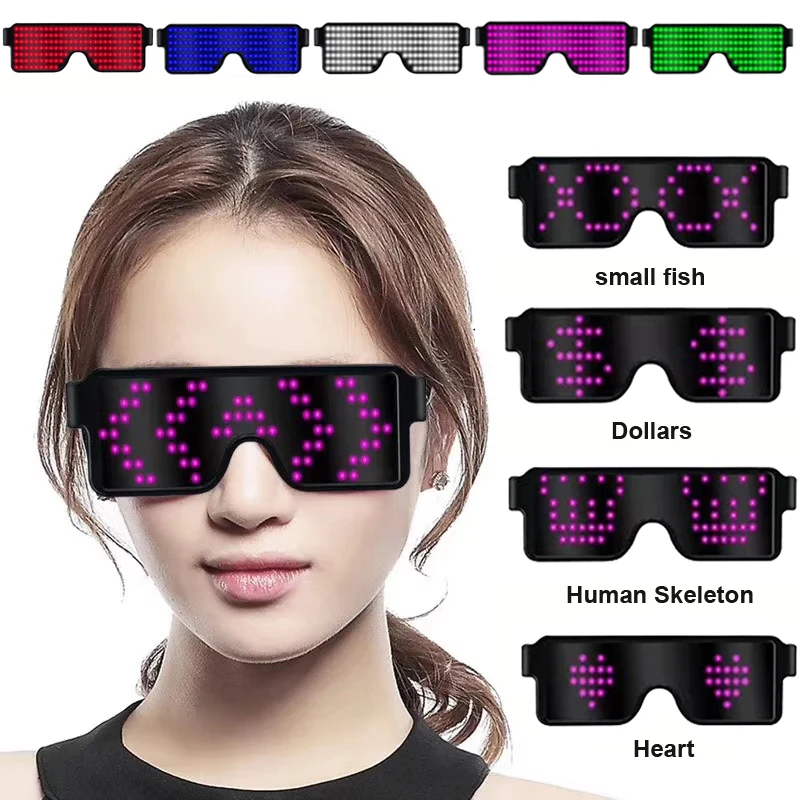 Novelty Party Favor Glowing Luminous Eyeglasses Pink Dynamic LED Glasses USB Rechargeable Wireless LED Light Up Glasses Novelty Party Favor Glowing Luminous Eyeglasses Pink Dynamic LED Glasses USB Rechargeable Wireless LED Light Up Glasses