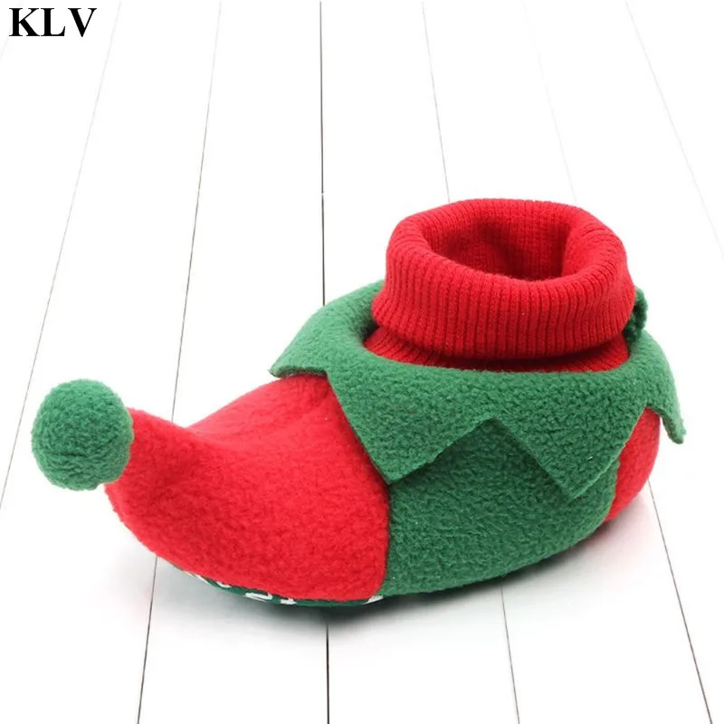 KLV; Рождественский костюм для новорожденных; нескользящая обувь для малышей; теплые ботинки с плюшевой подкладкой и рисунком пингвина эльфа; рождественские подарки