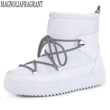 

Boots Women Winter snow boot natural wool Blend warm fashion black white colour lace up short boots woman Cotton shoes y781