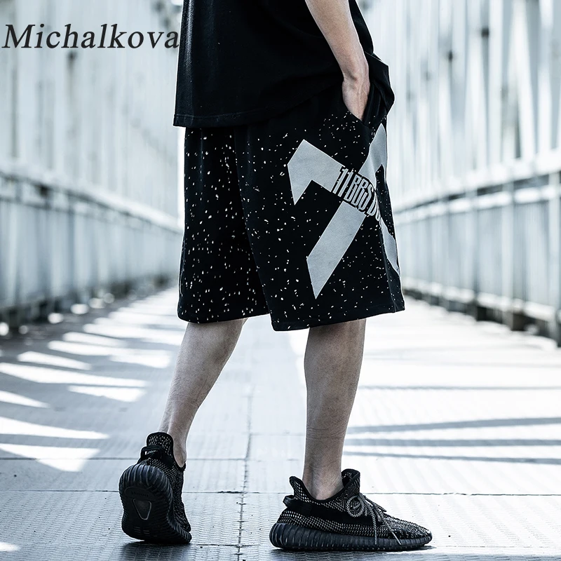 

michalkova Hip Hop Starry Print Reflection Shorts Men Summer Fashion Casual Harajuku Short Pants Oversized Joggers Hipster