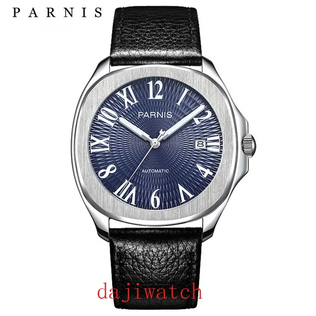 Parnis40mm 821A Miyota синий циферблат данных сапфир Vidro dos homens Relógio automatico iluminaçao Luminosa2019