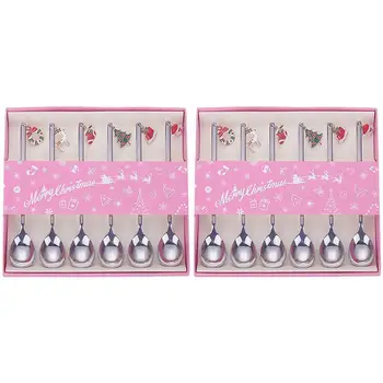 

2pcs Christmas Pendant Spoon Teaspoons Stainless Steel Coffee Spoon Coofee Stirring Spoon Dessert Scoops
