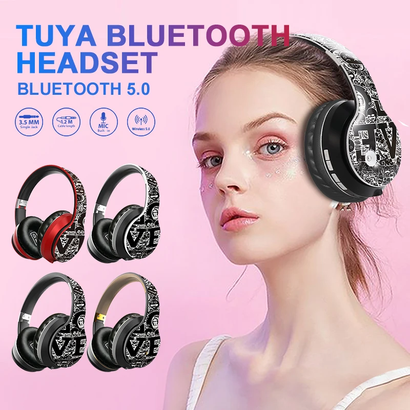 Наушники с граффити игровая гарнитура беспроводные Bluetooth наушники музыкальная