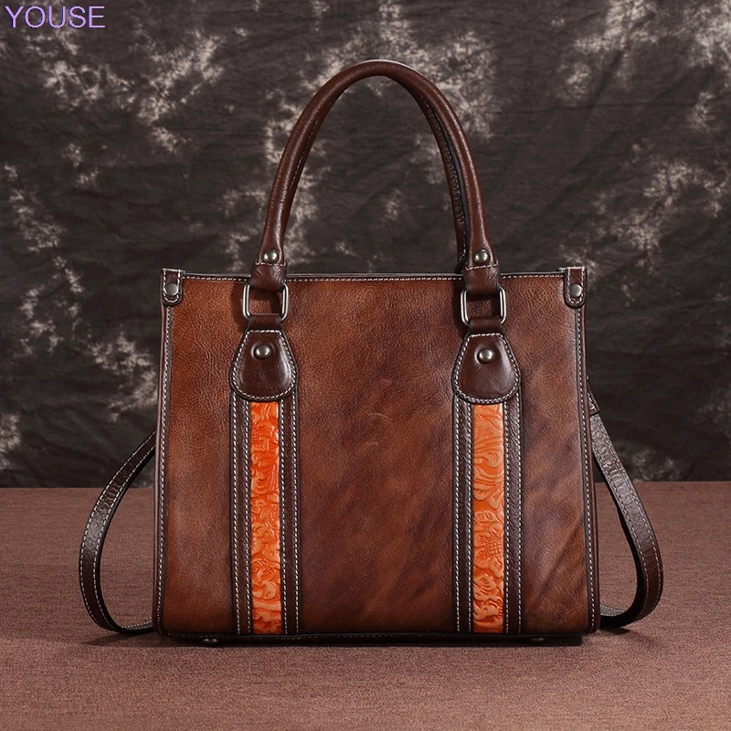 

Genuine Leather Bag Cowhide Retro Shoulder women Genuine Leather Hand-rub Color Hand Over-the-shoulder Bags