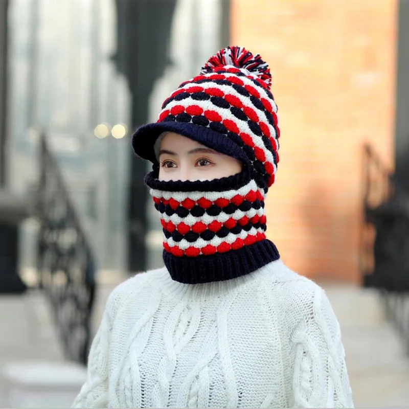 Зимняя женская вязаная шапка женский зимний шарф шапка модная зимняя женская шапка Балаклава шляпа - Цвет: black