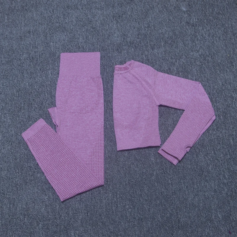 Vital, бесшовный комплект для йоги, женская спортивная одежда, 3 предмета, короткий топ с длинным рукавом+ леггинсы для спортзала+ спортивный бюстгальтер, женские спортивные костюмы для фитнеса - Цвет: shirt pants pink