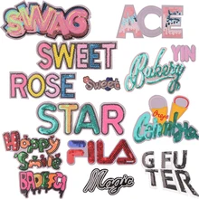 Красочные милые, розовые блестки икона железные нашивки для одежды DIY полосатая одежда Лоскутные наклейки для детей пользовательские значки