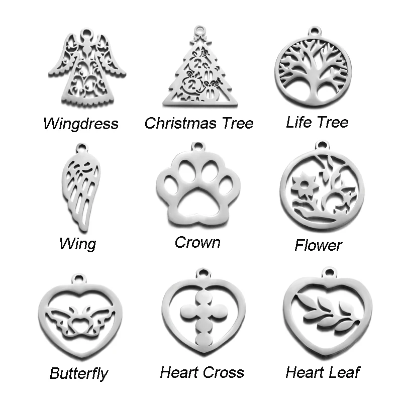 

26 styles Happiness Hollowed Out Stainless Steel Charms for Necklace Bracelet Making DIY Pendants Jewlery Making Supplies