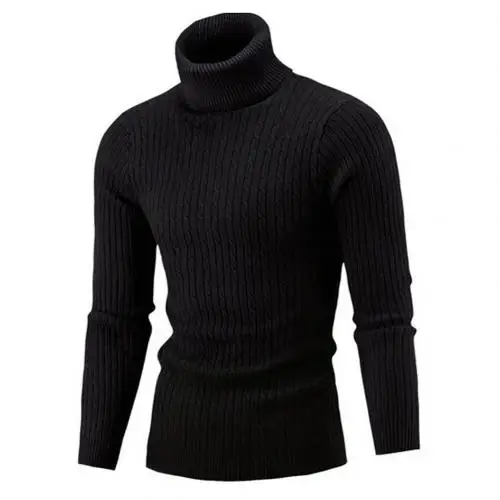 Мужской пуловер, homme,, водолазка, однотонный, длинный рукав, вязаный свитер, топ, мужской свитер, однотонный, Джерси, hombre cuello alto - Цвет: Черный