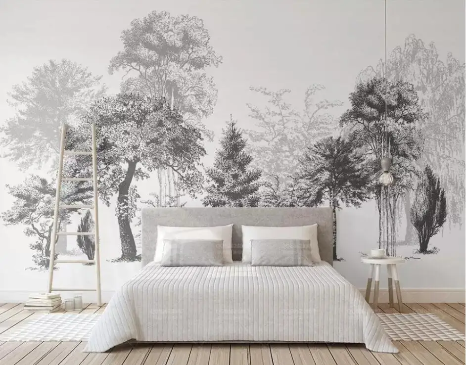 

Custom wallpaper modern minimalistic black and white sketch style abstract woods TV background wall mural 3d wallpaper