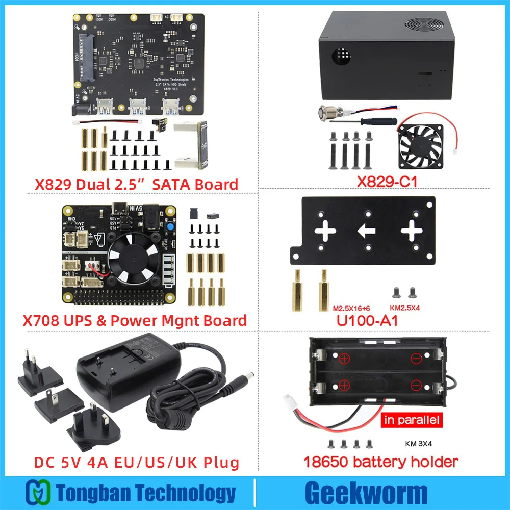 Для Raspberry Pi 4 X829 Dual 2 5 &quotSATA HDD/SSD Shield + X829-C1 чехол X708 UPS & Power Mgnt Board блок