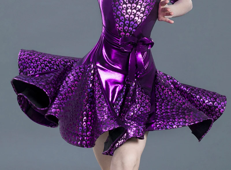 Детские фиолетовые элегантные плиссированные Современные платья для сальсы, латинских бальных танцев, танцевальная одежда для девочек, танцевальный костюм для соревнований