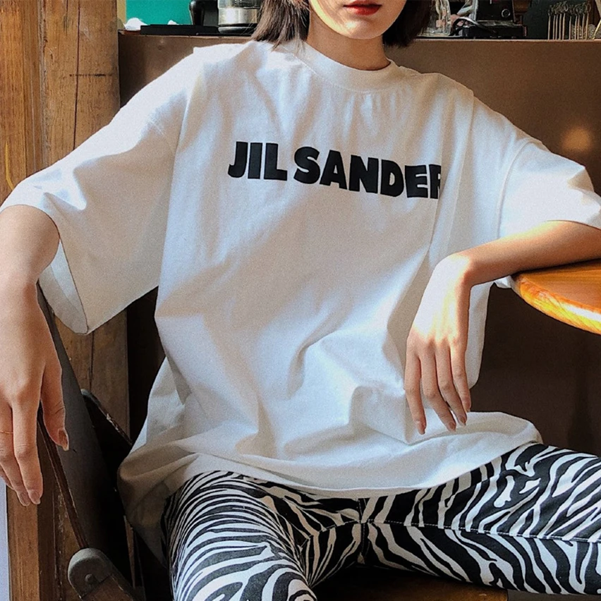 Summer Women White Cotton T-Shirts Jil Sander Casual Streetwear Couple Fashion Tees Lovers Loose Black Short Sleeve Tops For Man yellow t shirt