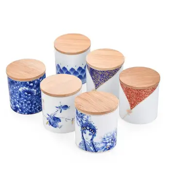 

Tea Caddies Ceramics Chinese Style Print Storage Bottle Jar Retro Tea Box Tea Jar Candy For Dried Fruit Storage Box Container