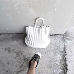 Angelatracy 2021 New All-Match Thai Solid Original Designer Brand Hand Folded Handbag Single Shoulder Bucket Totes Shopping Bags