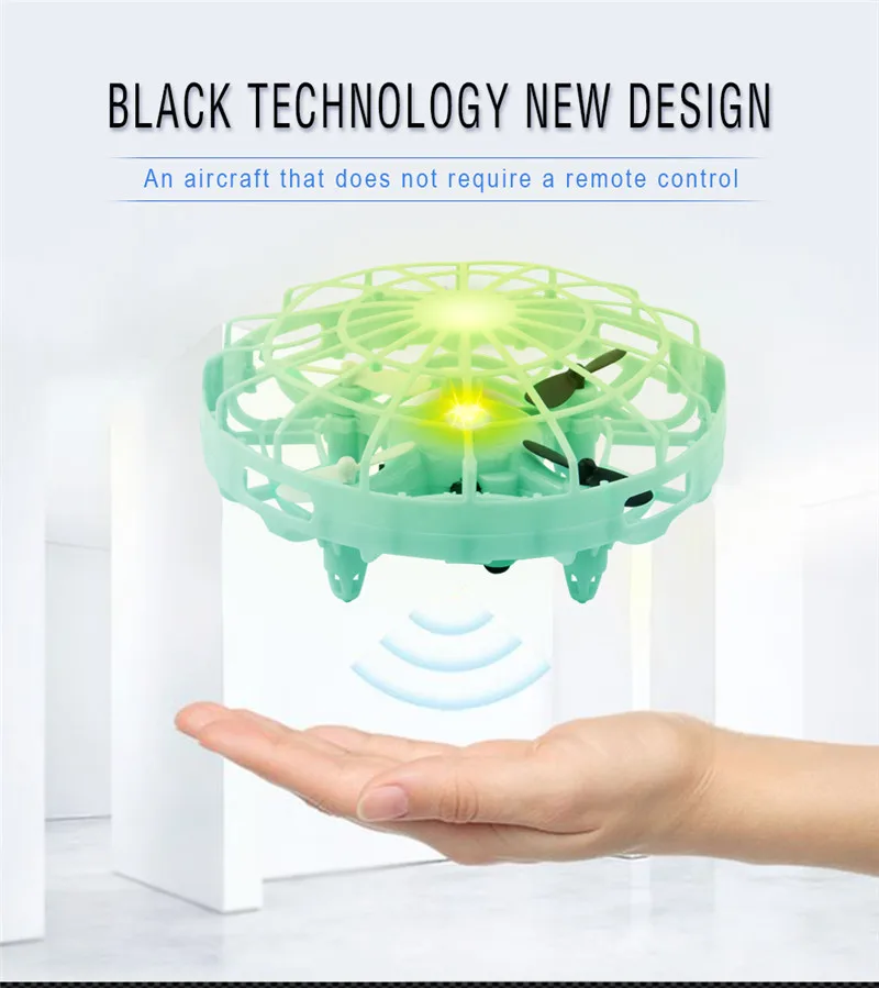 JDRC JD10  Mini Drone UFO Infrared Sensing Control Hand Aircraft Quadcopter Infraed Induction Intlligent Blue/Green RC Kid Toy