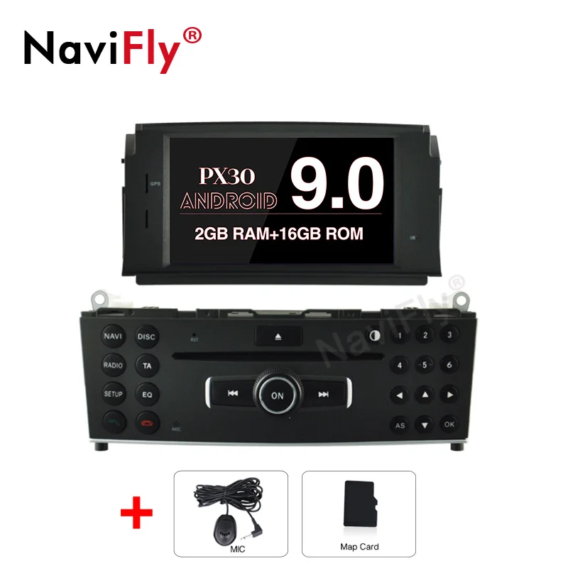 2GB-16GB-4 CORE NaviFly 4+ 64G Android 9,0 автомобильный dvd-плеер радио аудио GPS навигация для Mercedes Benz C200 C180 W204 2007-2010 мультимедийный плеер - Цвет: 2GB-16GB-4 CORE