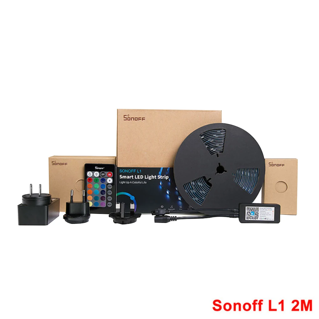 2M SONOFF L1 умный светодиодный светильник в полоску с Alexa Google Home с регулируемой яркостью, водонепроницаемый, Wi-Fi, гибкий RGB светильник с управлением через приложение - Комплект: 2M