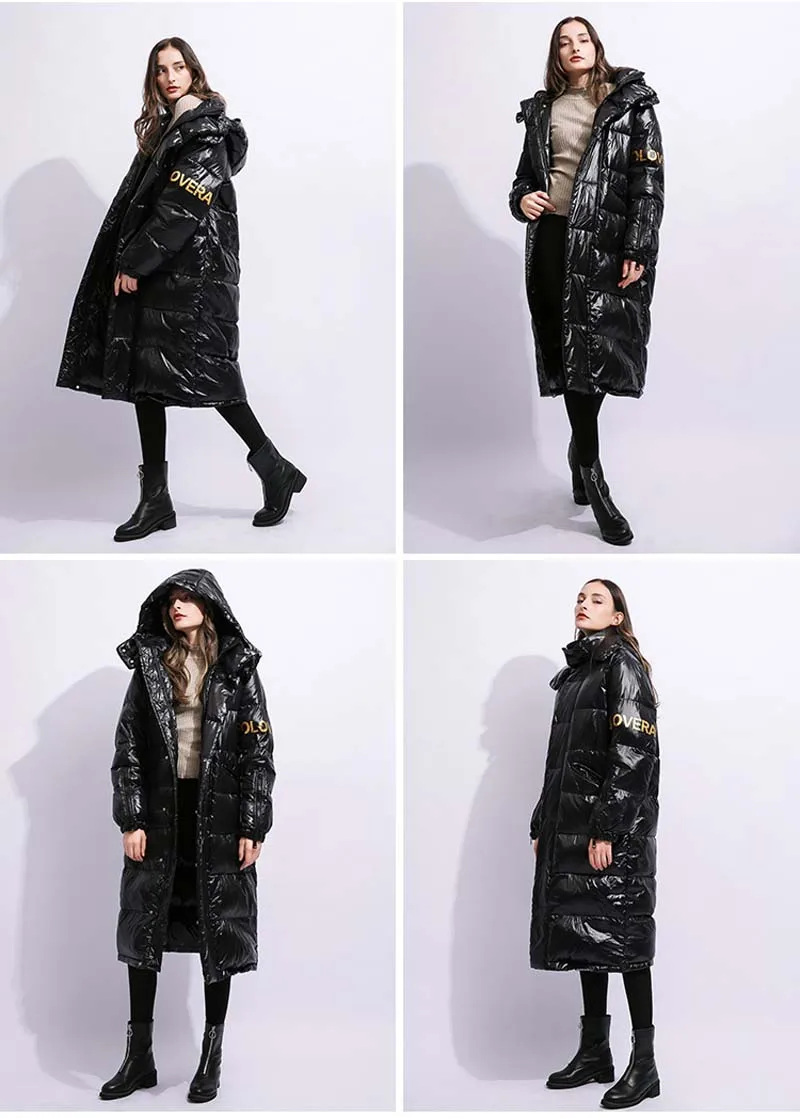 Women Long Down jacket Winter Letter print Loose Oversized Female down coat Hooded Thick warm Elegant Outwear YNZZU 9O072