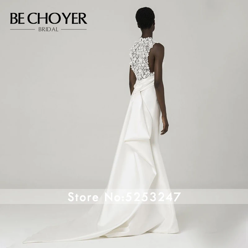 Винтажное свадебное платье с аппликацией BECHOYER P103, сексуальное атласное платье с v-образным вырезом и рюшами, платье русалки для принцессы, платье невесты, Vestido de Noiva
