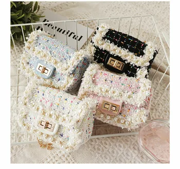 

Children Mini Handbag Princess Woolen Crossbody Bags for Kid Girl Pearl Chain Messenger Bag Baby Clutch Purse Gift
