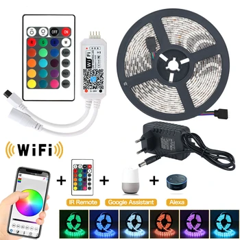 

5M LED Strip light set SMD 5050 RGB Diode Tape Ribbon IP65 Bluetooth WiFi IR Remote controller with adapter