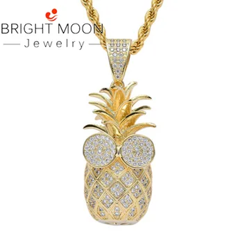 

Bright Moon 3D Pineapple Pendant Necklace New Arrival Zircon 2 Colors Men's Charms Necklace Fashion Plant Hip Hop Jewelry