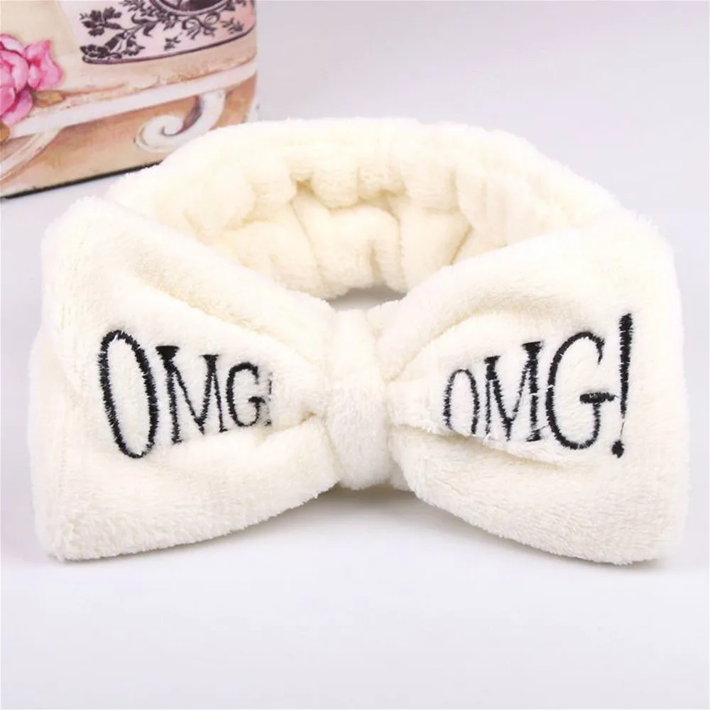 New Letter OMG Coral Fleece Wash Face Bow Headbands Women Girls Hair Holder Elastic Hairbands Care Tool Accessories | Красота и