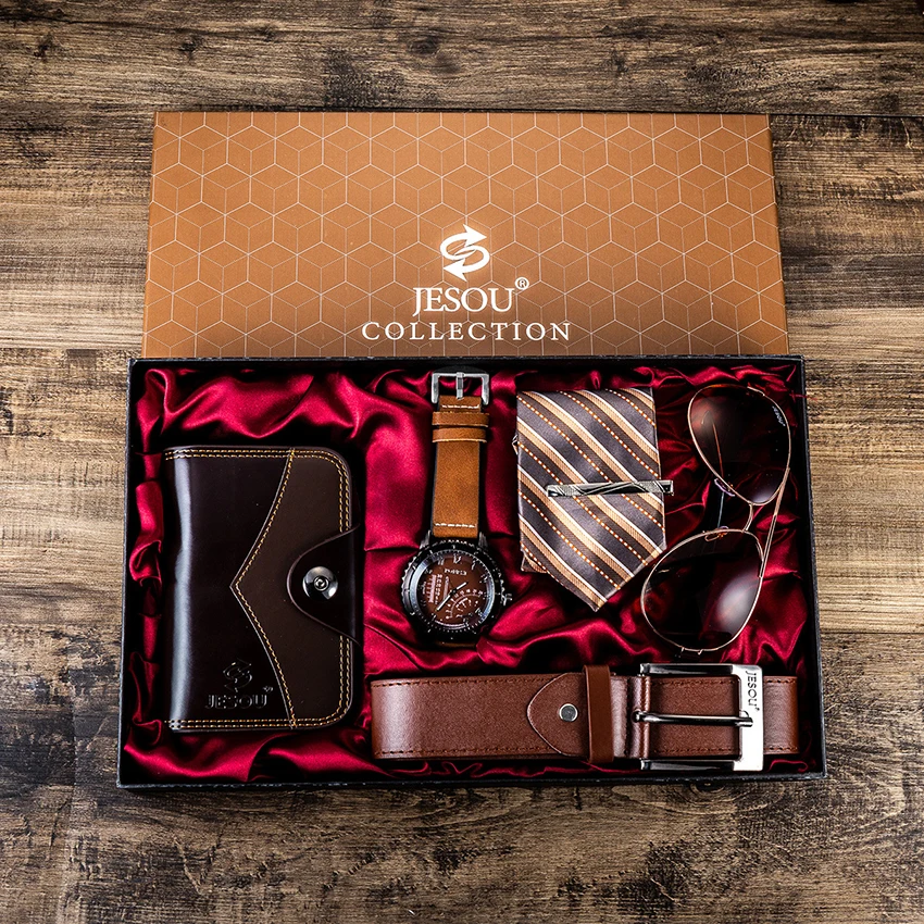 Для мужчин s часы класса люкс кварцевые наручные часы-очки ремень кошелек творческий набор часы подарочный набор для мужчин часы для Муж папа дружок