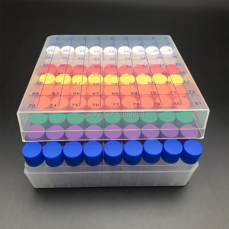81 Pieces/Lot Plastic 1.8mL Freezing Tube + One piece 80 vents Freezing Tube Storage Box with Number