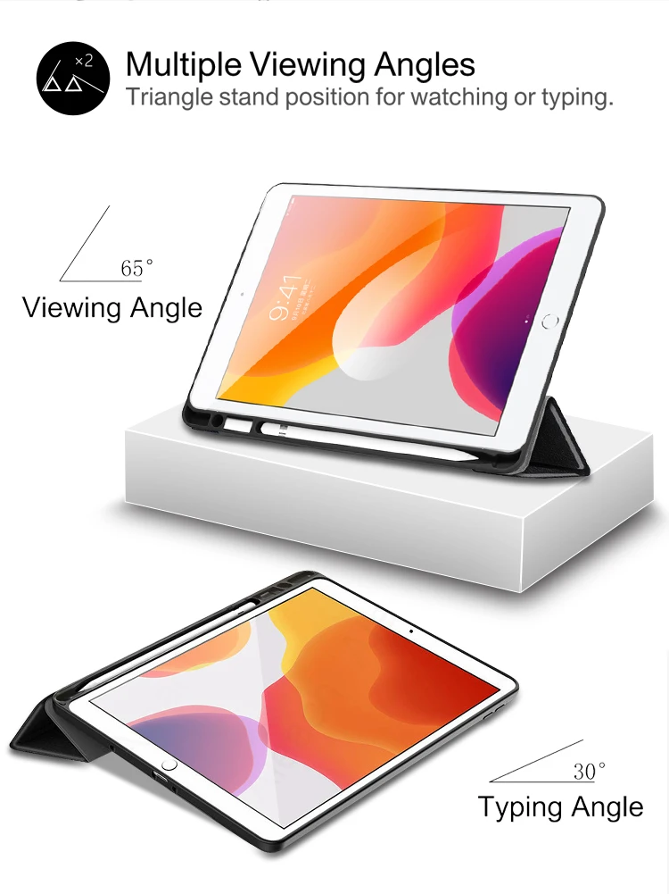 Чехол для всех-New iPad 7-го поколения 10,2 дюймов планшет, чехол с держателем карандаша-мягкий ТПУ задняя трехстворчатая подставка умный чехол