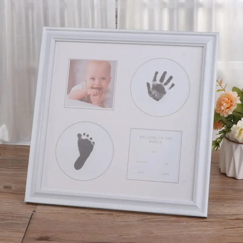 Новорожденный ребенок Handprint и отпечаток чернильный коврик деревянная рамка для картины для ребенка и питомца