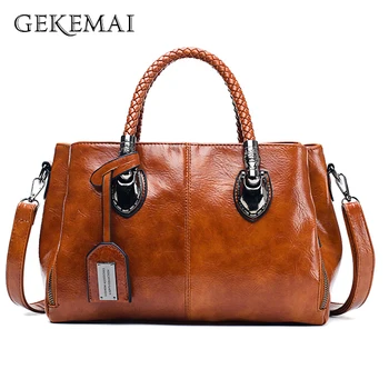 

Luxury Ladies Handbags Designer Vintage Oil Wax Leather Women Bags Sac a Main Shoulder Bags Bolsa Feminina Female Messenger Bag