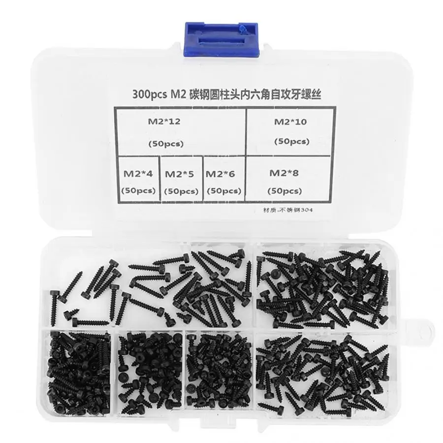 

Tornillos Cabeza Arandela 300pcs M2*12\M2*10\M2*4\M2*5\M2*6\M2*8 Carbon Steel Hex Tapping Screw Set Good Corrosion Resistance