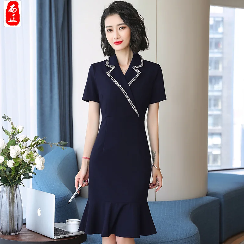 

2018 Spring And Summer New High Manager Proprietress Going to Work Elegant Business WOMEN'S Dress Flounced Short-sleeve Dress
