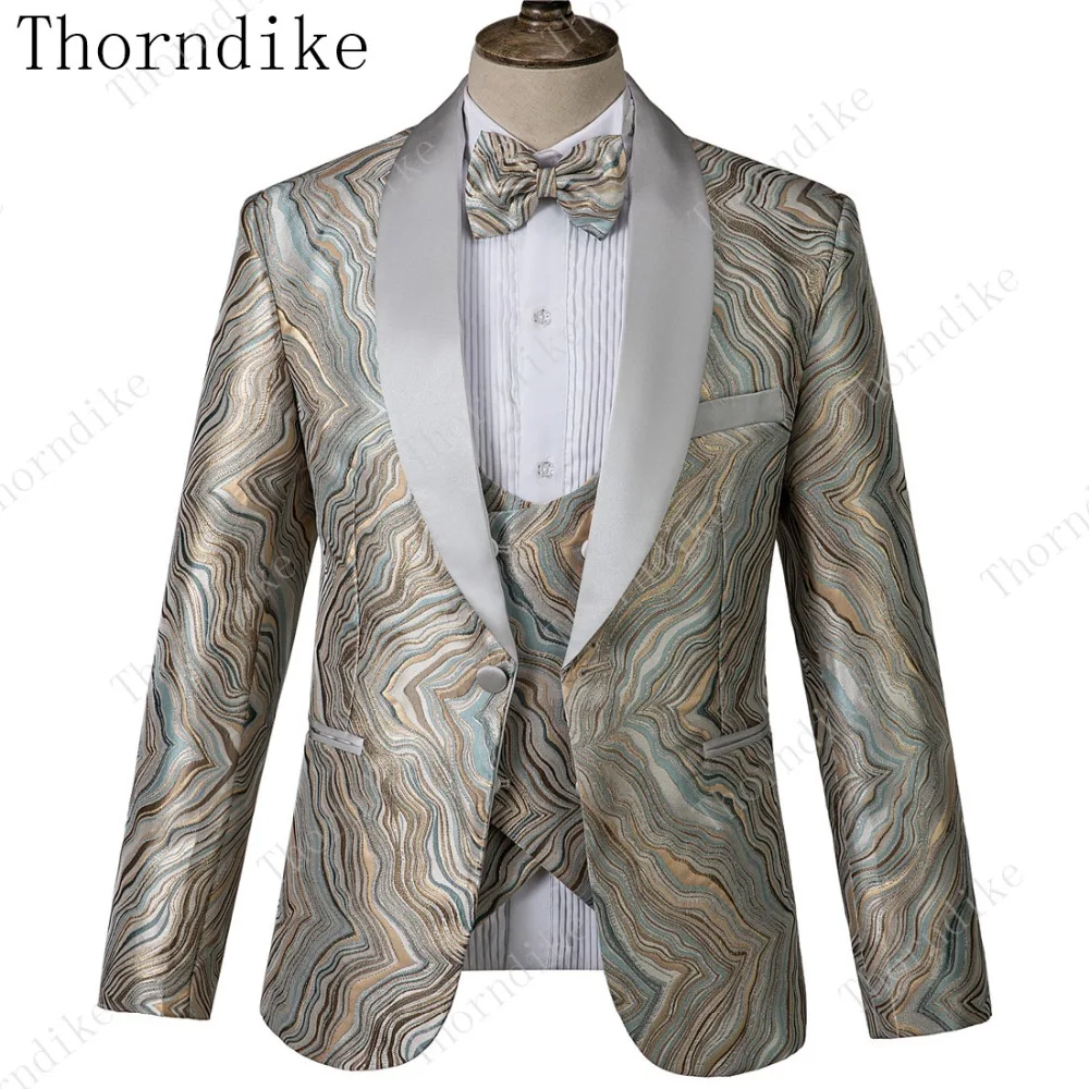 Thorndike Высокое качество светлый цвет элегантное мужское платье Комплект из трех предметов тонкий дизайн мужской костюм куртка+ брюки+ жилет большого размера XS-4XL